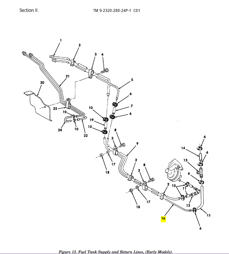 Bent Metallic Tube Fuel Return Line HMMWV